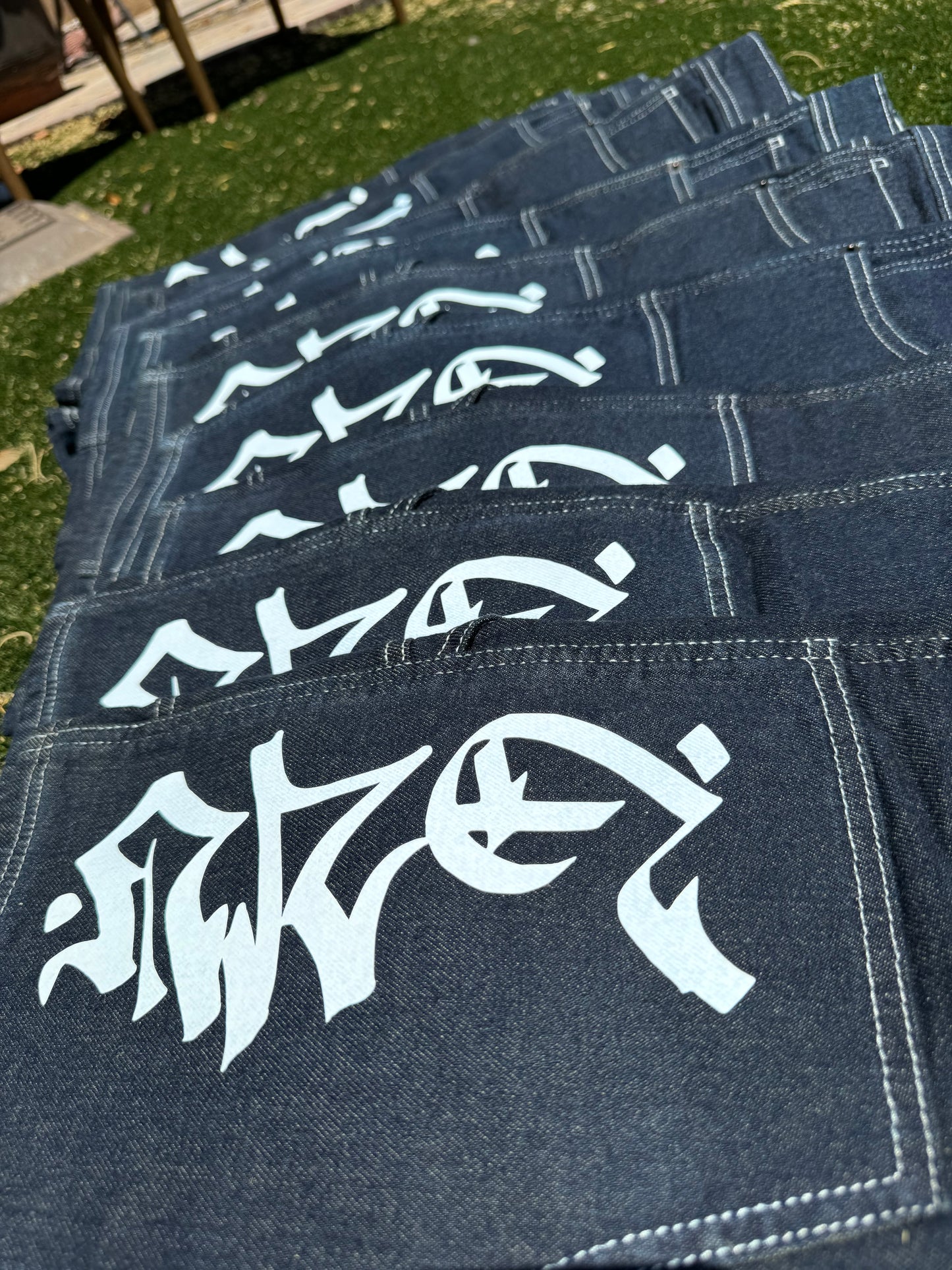 Graffiti denim shorts