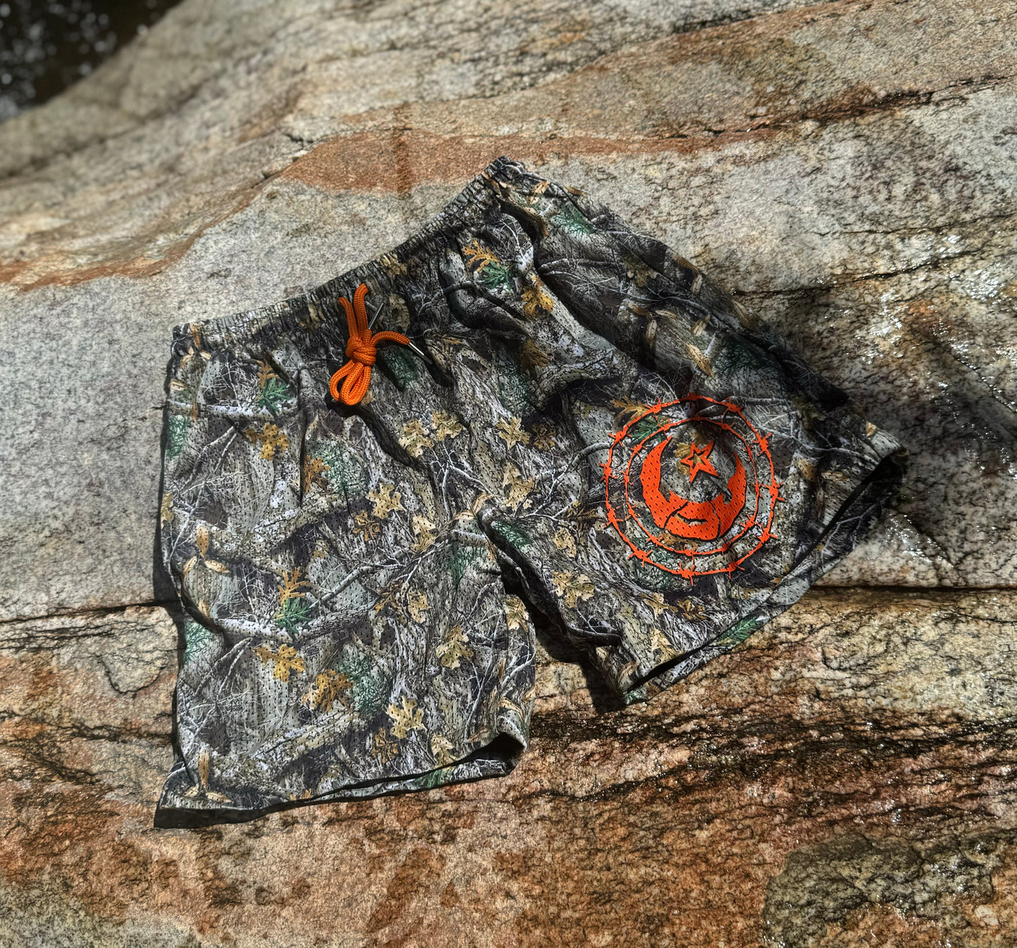 Woodland camo mesh shorts